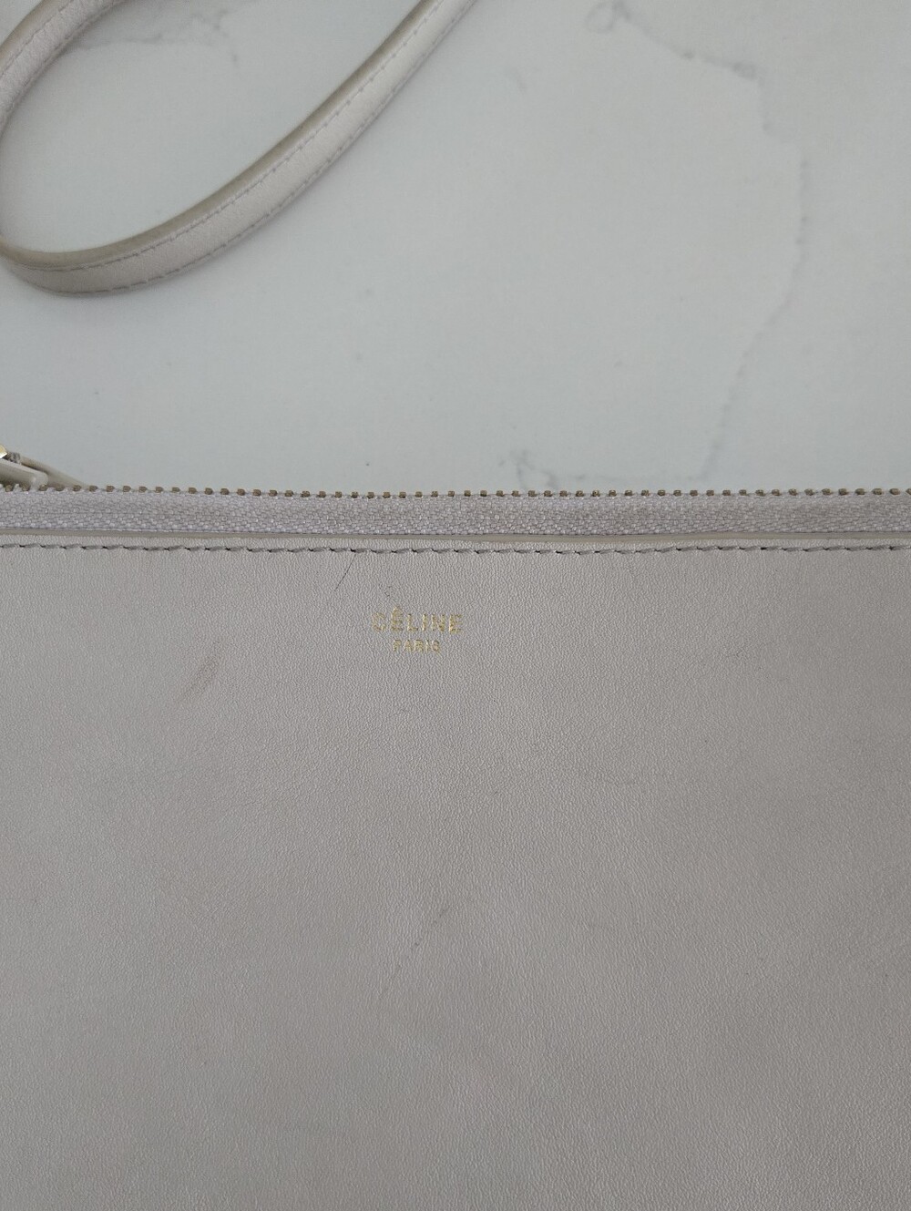 Celine Trio Beige Leather Crossbody Shoulder Bag Khaki Tan Gold Hardware - Picture 3 of 13